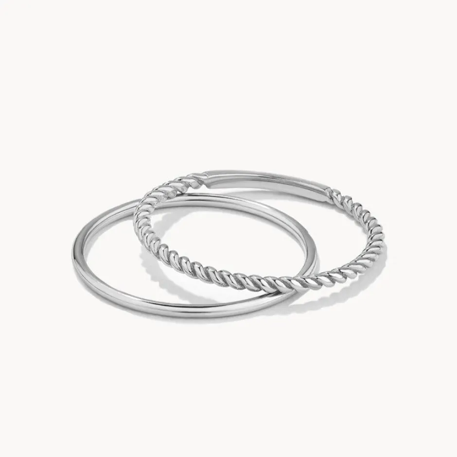 Clearance Rope Stacker Ring Set in Silver 925 Sterling Silver
