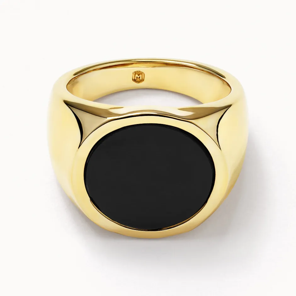 Sale Round Black Onyx Unisex Pinky Ring in Gold Natural Gemstones | 18k Fine Gold Plated