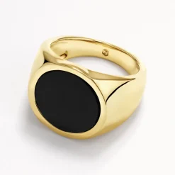 Sale Round Black Onyx Unisex Pinky Ring in Gold Natural Gemstones | 18k Fine Gold Plated