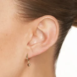 Fashion Smokey Quartz Round Drop Charm Huggies in 10k Gold Natural Gemstones | Earrings