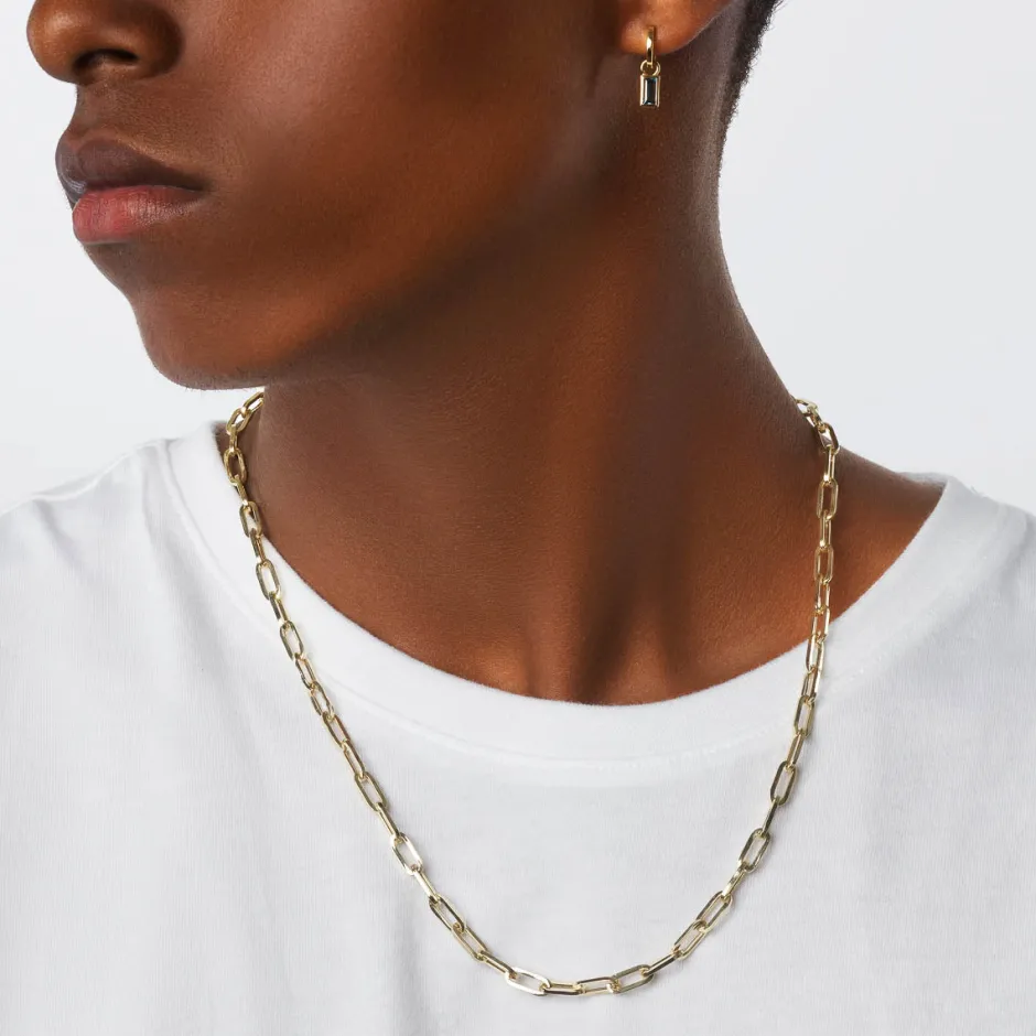 Online Square Boyfriend Paperclip Chain Necklace in Gold Gifts For Him | 18k Fine Gold Plated