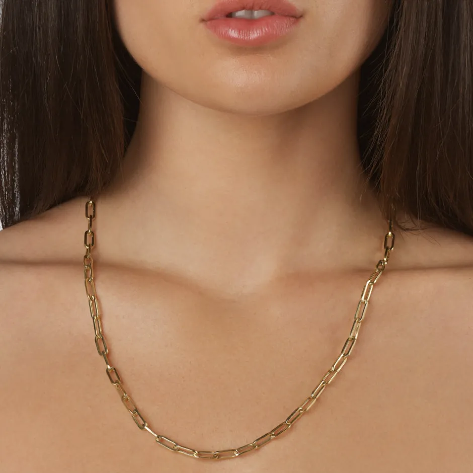 Online Square Boyfriend Paperclip Chain Necklace in Gold Gifts For Him | 18k Fine Gold Plated