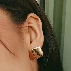 Hot Square Dome Stud Earrings in Gold 18k Fine Gold Plated | Earrings