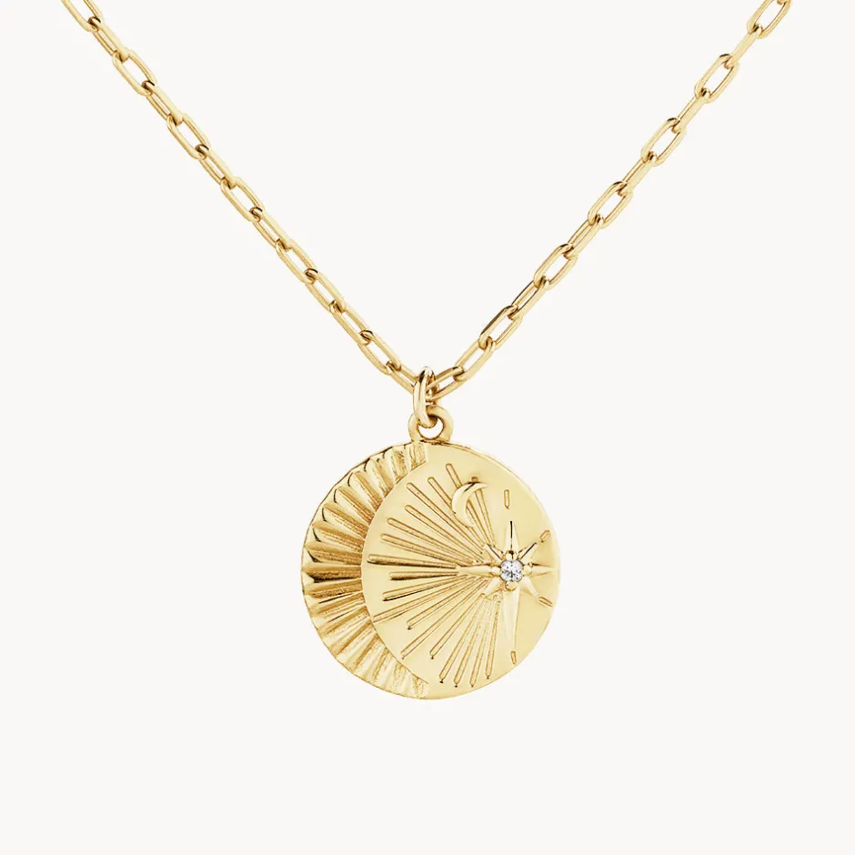 Clearance Sun And Moon Pendant Necklace in Gold Gifts For Her | 18k Fine Gold Plated