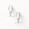 Outlet T-Bar Drop Charm Huggies in Silver 925 Sterling Silver | Earrings