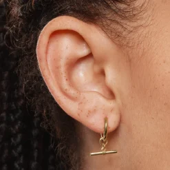 Best T-Bar Drop Charm Huggies in Gold 18k Fine Gold Plated | Earrings