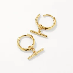 Best T-Bar Drop Charm Huggies in Gold 18k Fine Gold Plated | Earrings