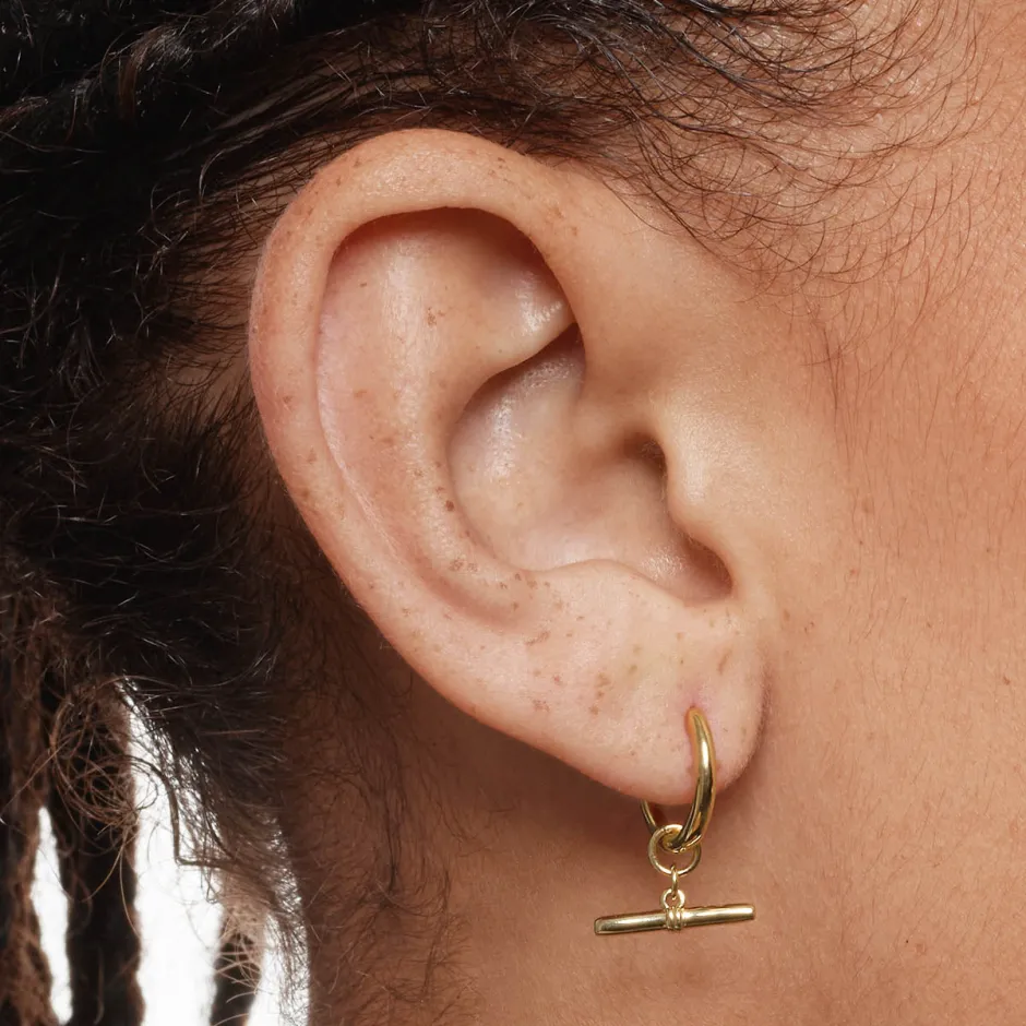 Best T-Bar Drop Charm Huggies in Gold 18k Fine Gold Plated | Earrings