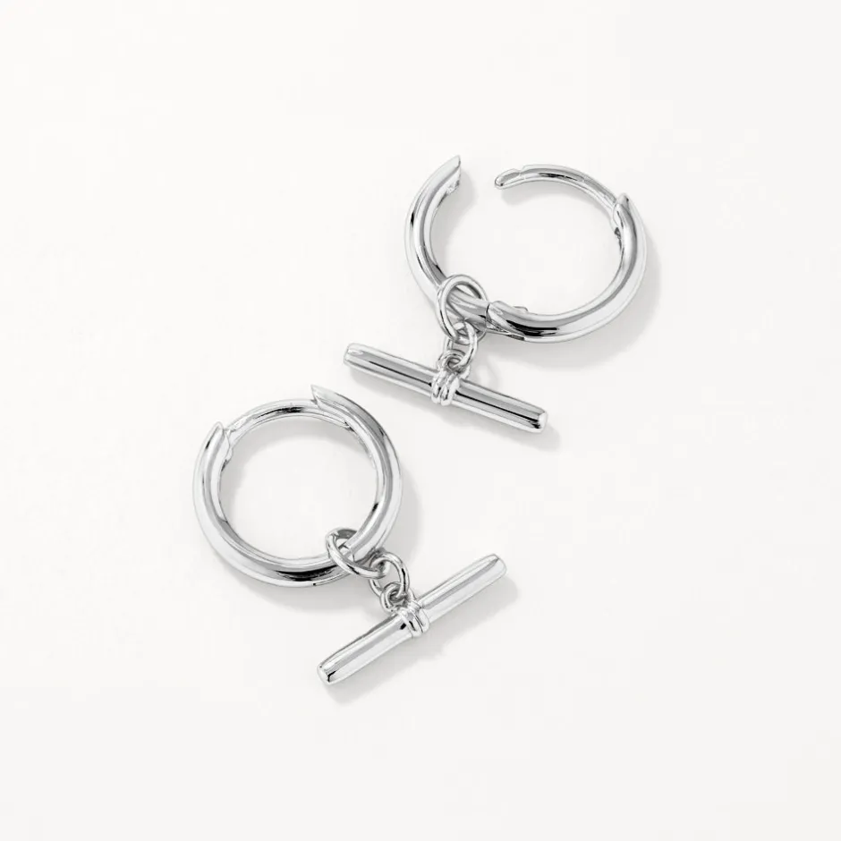Outlet T-Bar Drop Charm Huggies in Silver 925 Sterling Silver | Earrings