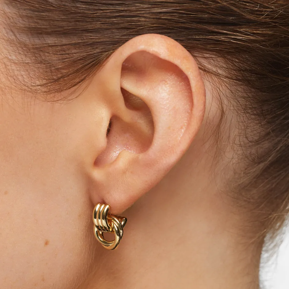 Hot Trio Knot Doorknocker Earrings in Gold 18k Fine Gold Plated | Earrings