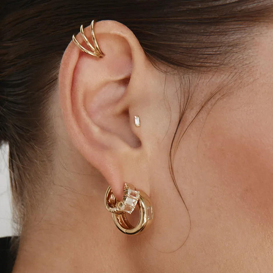 Discount Triple Band Single Ear Cuff in Gold 18k Fine Gold Plated | Earrings