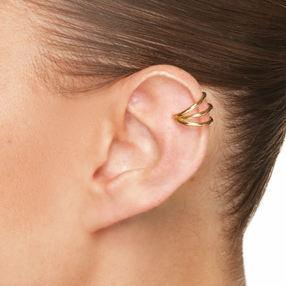 Discount Triple Band Single Ear Cuff in Gold 18k Fine Gold Plated | Earrings
