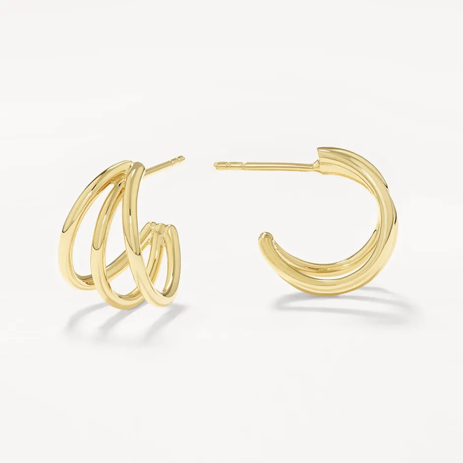New Triple Hoop Stud Earrings in Gold 18k Fine Gold Plated | Earrings