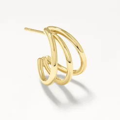 New Triple Hoop Stud Earrings in Gold 18k Fine Gold Plated | Earrings