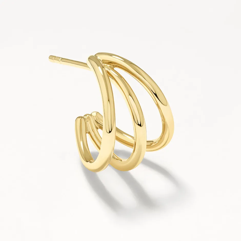 New Triple Hoop Stud Earrings in Gold 18k Fine Gold Plated | Earrings