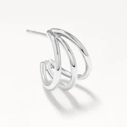Fashion Triple Hoop Stud Earrings in Silver 925 Sterling Silver | Earrings
