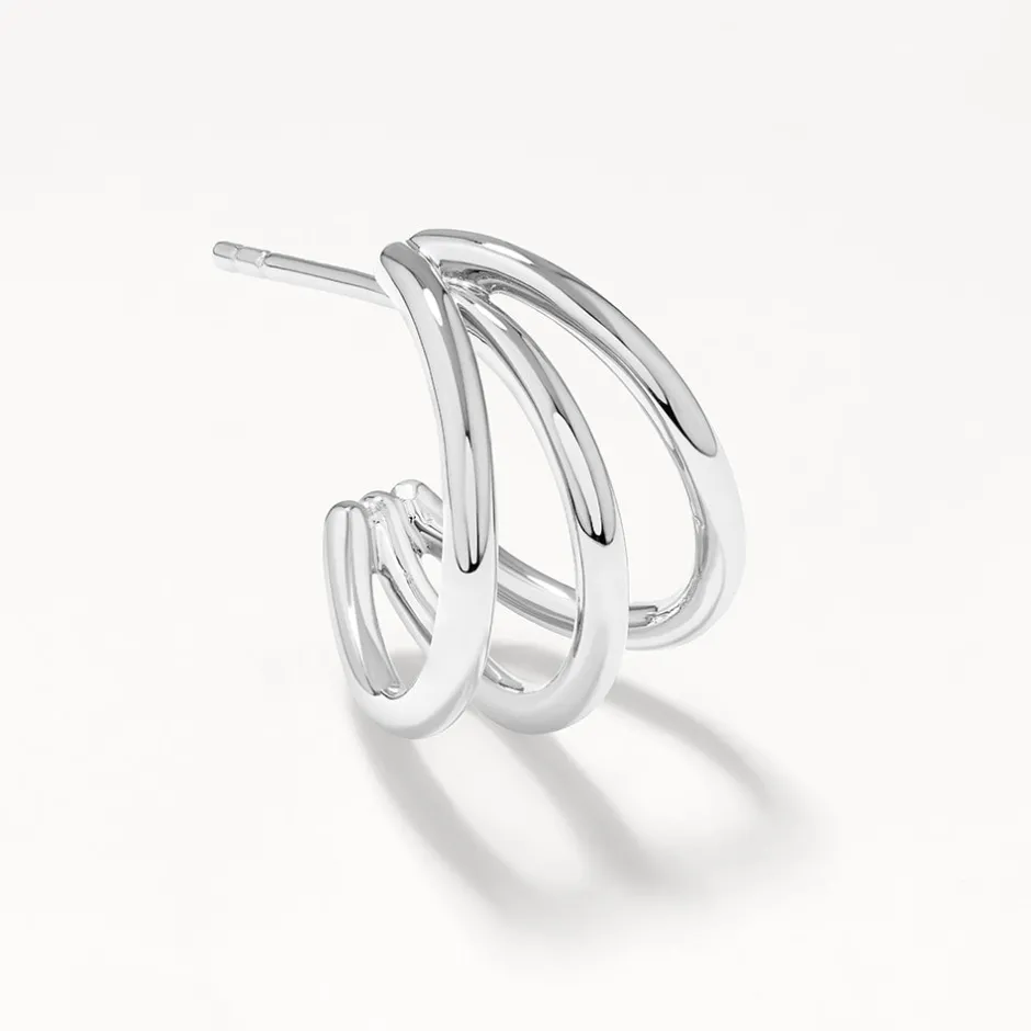 Fashion Triple Hoop Stud Earrings in Silver 925 Sterling Silver | Earrings