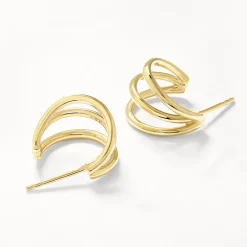 New Triple Hoop Stud Earrings in Gold 18k Fine Gold Plated | Earrings