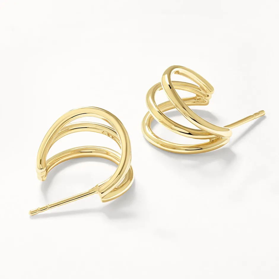 New Triple Hoop Stud Earrings in Gold 18k Fine Gold Plated | Earrings