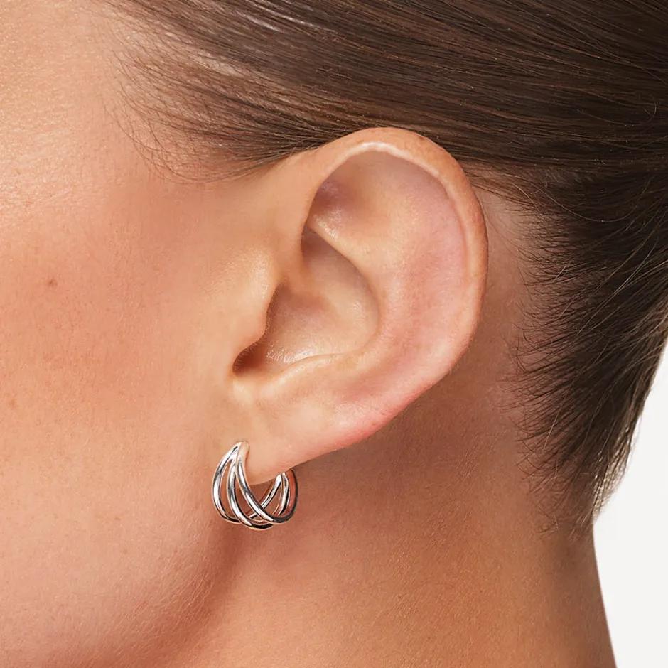 Fashion Triple Hoop Stud Earrings in Silver 925 Sterling Silver | Earrings