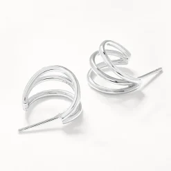 Fashion Triple Hoop Stud Earrings in Silver 925 Sterling Silver | Earrings
