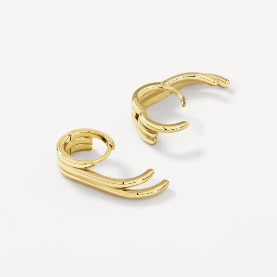 New Triple Lobe Cuff Huggie Earring in Gold 18k Fine Gold Plated | Earrings