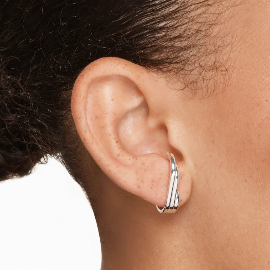 Hot Triple Lobe Cuff Huggie Earring in Silver 925 Sterling Silver | Earrings