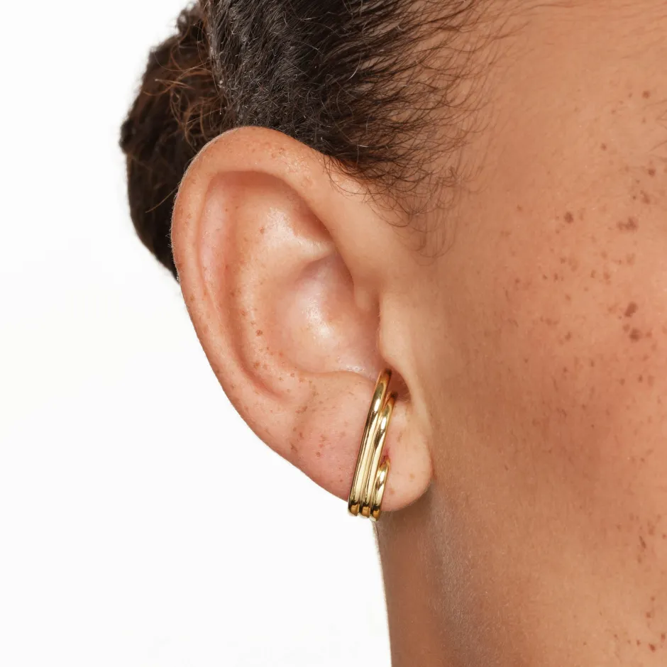 New Triple Lobe Cuff Huggie Earring in Gold 18k Fine Gold Plated | Earrings