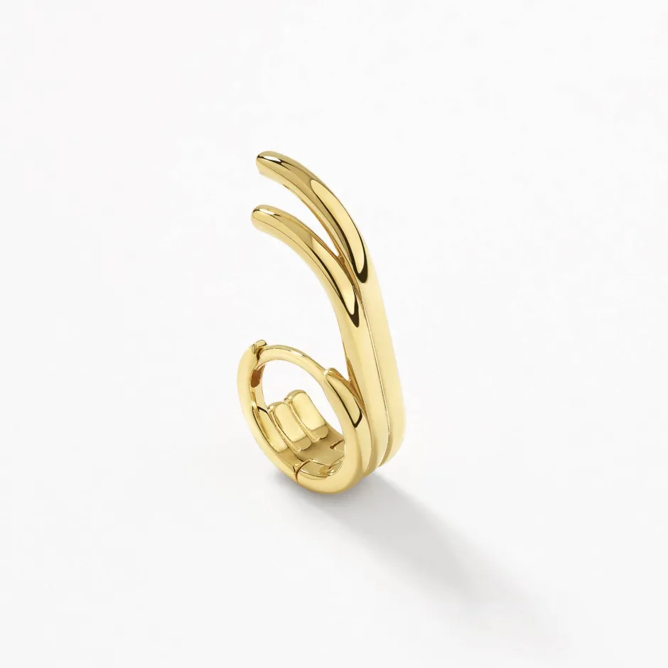 New Triple Lobe Cuff Huggie Earring in Gold 18k Fine Gold Plated | Earrings