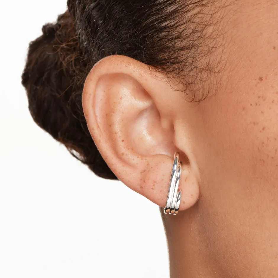 Hot Triple Lobe Cuff Huggie Earring in Silver 925 Sterling Silver | Earrings