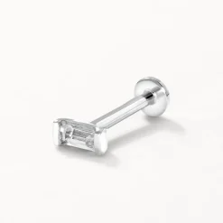 Fashion White Sapphire Baguette Helix Single Stud Earring in Silver Birthstone Jewellery | Natural Gemstones