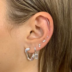 Fashion White Sapphire Baguette Helix Single Stud Earring in Silver Birthstone Jewellery | Natural Gemstones