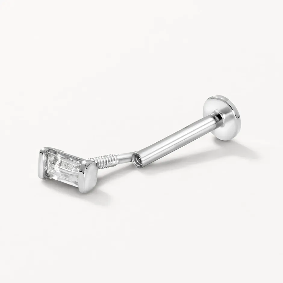 Fashion White Sapphire Baguette Helix Single Stud Earring in Silver Birthstone Jewellery | Natural Gemstones