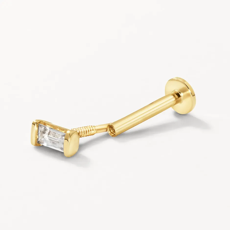 Best White Sapphire Baguette Helix Single Stud Earring in 10k Gold Birthstone Jewellery | Natural Gemstones