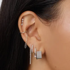 Fashion White Sapphire Baguette Helix Single Stud Earring in Silver Birthstone Jewellery | Natural Gemstones