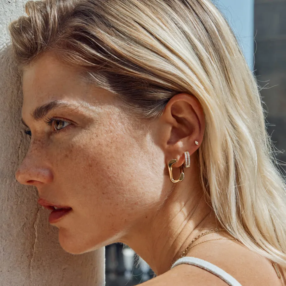 Clearance White Sapphire Marquise Helix Single Stud Earring in 10k Gold Natural Gemstones | 10k Gold