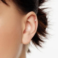 Clearance White Sapphire Marquise Helix Single Stud Earring in 10k Gold Natural Gemstones | 10k Gold
