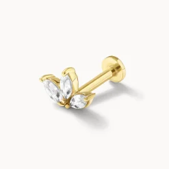 Online White Sapphire Triple Marquise Helix Single Stud Earring in 10k Gold Birthstone Jewellery | Natural Gemstones