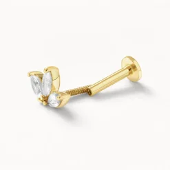 Online White Sapphire Triple Marquise Helix Single Stud Earring in 10k Gold Birthstone Jewellery | Natural Gemstones
