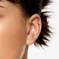 Online White Sapphire Triple Marquise Helix Single Stud Earring in 10k Gold Birthstone Jewellery | Natural Gemstones