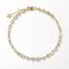 Online White Topaz Baguette and Round Tennis Bracelet in Gold Natural Gemstones | 18k Fine Gold Plated