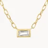 Fashion White Topaz Baguette Chain Necklace in Gold Natural Gemstones | 18k Fine Gold Plated