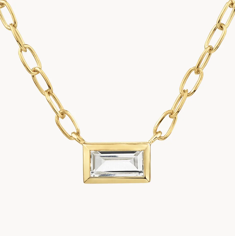 Fashion White Topaz Baguette Chain Necklace in Gold Natural Gemstones | 18k Fine Gold Plated