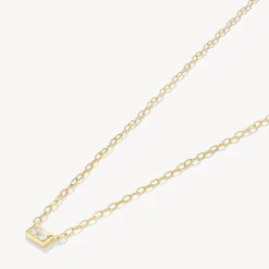 Fashion White Topaz Baguette Chain Necklace in Gold Natural Gemstones | 18k Fine Gold Plated