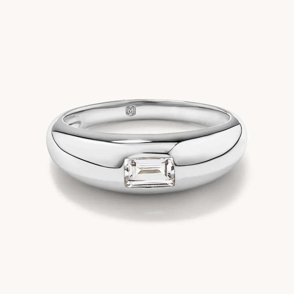 Best White Topaz Baguette Curve Pinky Ring in Silver Under $150 | Natural Gemstones