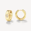 Outlet White Topaz Baguette Curve Huggies in Gold Natural Gemstones | 18k Fine Gold Plated