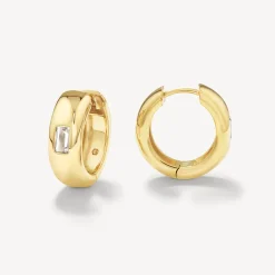 Outlet White Topaz Baguette Curve Huggies in Gold Natural Gemstones | 18k Fine Gold Plated