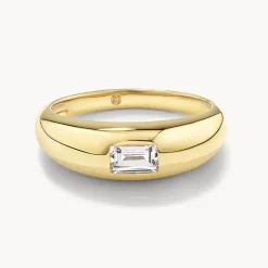 Online White Topaz Baguette Curve Pinky Ring in Gold Gifts For Him | Natural Gemstones