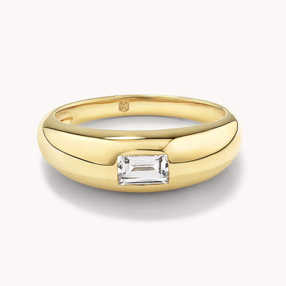 Online White Topaz Baguette Curve Pinky Ring in Gold Gifts For Him | Natural Gemstones