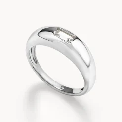 Best White Topaz Baguette Curve Pinky Ring in Silver Under $150 | Natural Gemstones